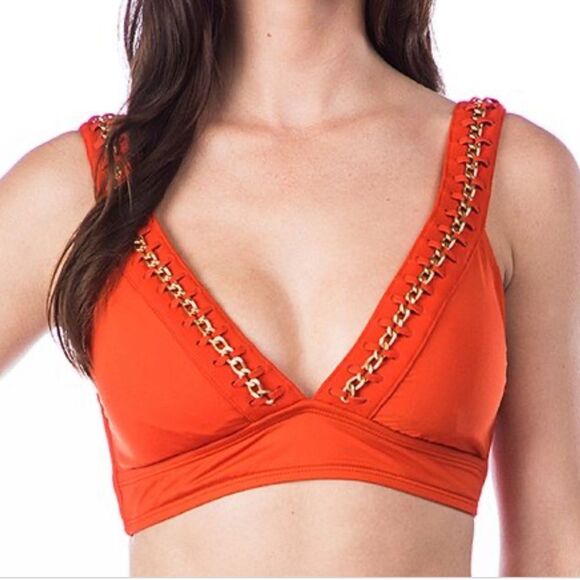 NWT Kenneth Cole V-Neck Plunge Chain Link Bikini Beach Swimsuit Top Small - Picture 1 of 10